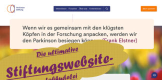 Diese Stiftungswebsite ist ein gut geführter Dialog Website-Lobhudelei: Parkinson Stiftung